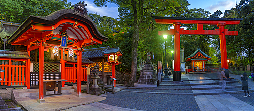 View of Torii Gate at Kyoto's Fushimi Inari Buddist Temple at dusk, Fukakusa Yabunouchicho, Fushimi Ward, Kyoto, Japan, Asia