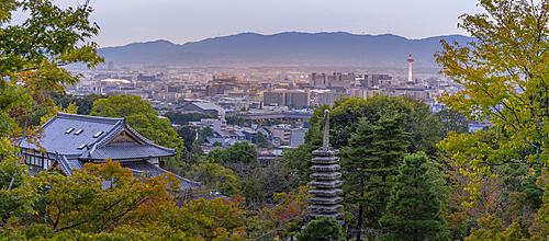 View of Kyoto and Nidec Kyoto Tower from Kiyomizu-dera Temple, Kiyomizu, Higashiyama Ward, Kyoto, Honshu, Japan