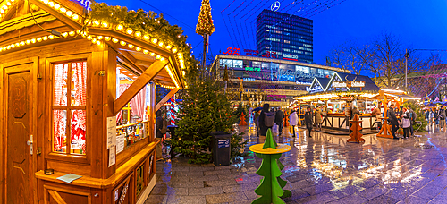 View of people and market stalls at Christmas, Breitscheidplatz, Berlin, Germany, Europe