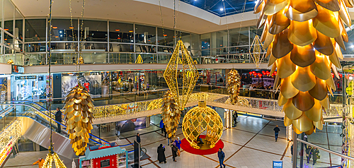 View of interior of the Europa-Center at Christmas, Breitscheidplatz, Berlin, Germany, Europe