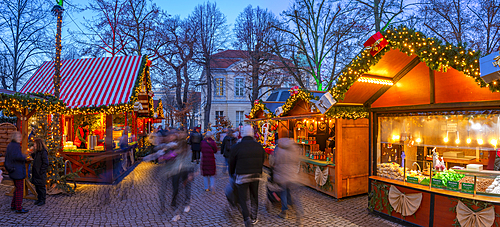 View of Christmas market at Charlottenburg Palace in Schloss Charlottenburg at dusk, Berlin, Germany, Europe