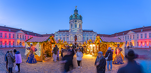 View of Christmas market at Charlottenburg Palace in Schloss Charlottenburg at dusk, Berlin, Germany, Europe