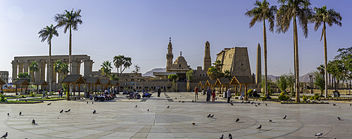 View of Luxor Temple from Luxor Temple Square on a sunny day, Luxor, Egypt, Africa