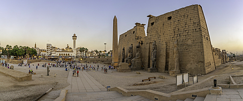 View of Luxor Temple at dusk, Luxor, Egypt, Africa