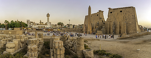 View of Luxor Temple at dusk, Luxor, Egypt, Africa