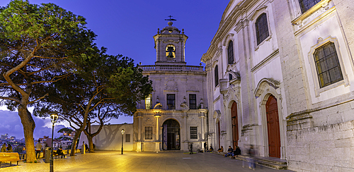 View of Church of Our Lady of Grace at dusk in the Alfama District, Lisbon, Portugal, Europe