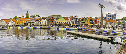 View of reflections in harbour and Stavanger skyline during daytime, Stavanger, Norway, Scandinavia, Europe