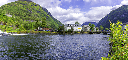 View of Hellesylt, Sunnylvsfjorden, Stranda Municipality, Norway, Scandinavia, Europe