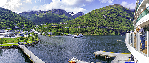 View of Hellesylt from cruise ship in Hellesylt, Stranda Municipality, Norway, Scandinavia, Europe