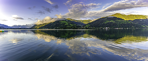 View of mountains and Lake Zell during golden hour, Zell am See, Salzburg, Austria, Europe