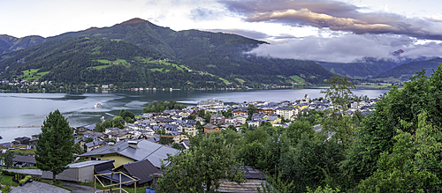 Elevated view of Zell am See and Lake Zell during golden hour, Zell am See, Salzburg, Austria, Europe