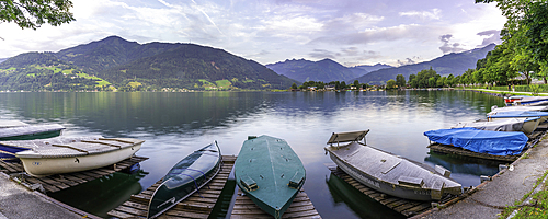 View of mountains and Lake Zell during golden hour, Zell am See, Salzburg, Austria, Europe