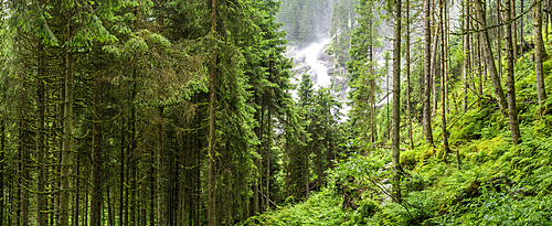 View of Krimml Waterfalls during summer, Krimml Waterfalls, Hohe Tauern National Park, Salzburger Land, Austria, Europe