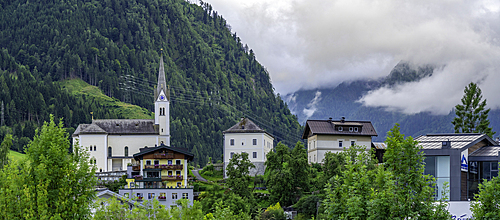 View of church in Kaprun during summer, Kaprun, Zell am See, Salzburg, Austria, Europe