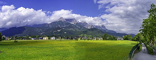 View of landscape near Saalfelden on a sunny day, Zell am See, Salzburg, Austria, Europe
