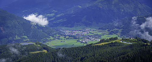 View of Kaprun and cloud from Schmittenhöhebahn top station 2000m on a sunny day, Zell am See, Salzburg, Austria, Europe