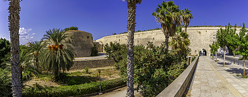 View of Venetian Walls of Heraklion on a sunny day, City of Heraklion, Crete, Greek Islands, Geece, Europe