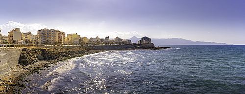 View of Natural History Museum of Crete and coastline on a sunny day, City of Heraklion, Crete, Greek Islands, Geece, Europe