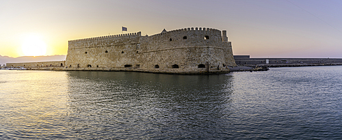 View of Koules Venetian Fortress at sunset, City of Heraklion, Crete, Greek Islands, Geece, Europe
