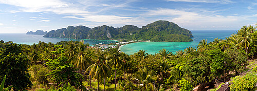 Ao Ton Sai and Ao Dalam bays from viewpoint, Koh Phi Phi, Krabi Province, Thailand, Southeast Asia, Asia