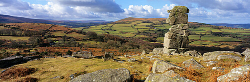 Panoramic view of Bowerman's Nose granite rock formation, near Manaton, Dartmoor National Park, Devon, England, United Kingdom, Europe