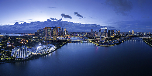 Aerial view of Singapore City Harbour at night, Singapore, Southeast Asia, Asia