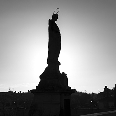 Silhouette of a statue, Roman bridge of Cordoba, Cordoba, Andalusia, Spain