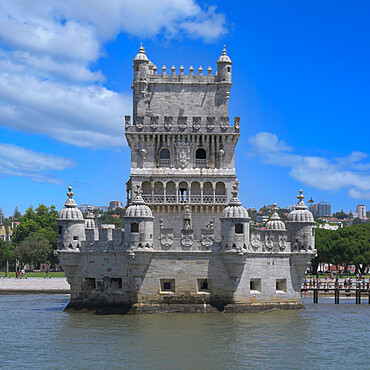 Belem Tower, UNESCO World Heritage Site, viewed from the Tagus river, Lisbon, Portugal, Europe