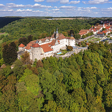 Aerial of Schloss Langenburg, Langenburg, Hohenlohe, Baden-Württemberg, Germany, Europe