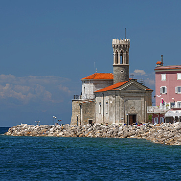 Promenade with St. Clemente church, Piran, Promorska, Istria, Slovenia