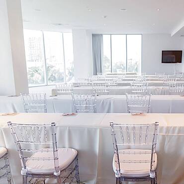 Empty tables in conference room