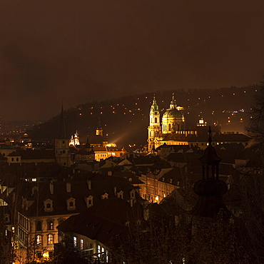 Scenic view of city at night, Prague, Praha, Czechia