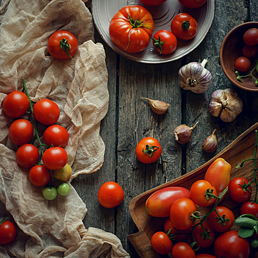 Tomatoes on wooden table