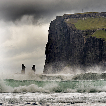 Cliff and sea-stacks as seen from Tjornuvik, Streymoy, Faroe Islands, Denmark, Atlantic, Europe