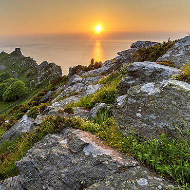 Valley of the Rocks at sunset, Exmoor National Park, Somerset, England, United Kingdom, Europe