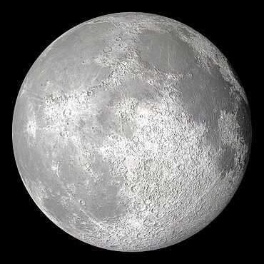 Full moon in the night sky showing crater detail