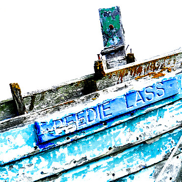 High Key image of weathered Creel Boat Peedie Lass, Cromarty Boatyard, The Black Isle, Moray, Scotland, United Kingdom, Europe