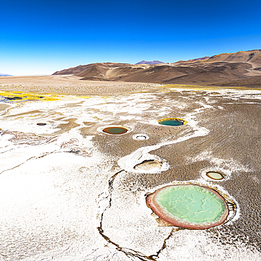 Aerial view of salt lagoons, Ojos del Campo, Salar de Antofalla, Puna, Catamarca, Argentina