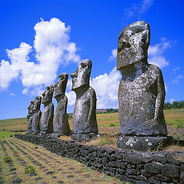 Ahu Akivi, an inland ahu, Easter Island, Chile, Pacific