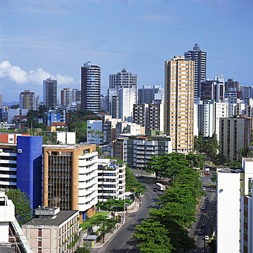 High rise buildings on the city skyline of Salvador in Bahia state in Brazil, South America