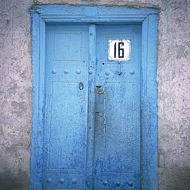 Blue door in the Jewish Quarter of the city of Bukhara, Uzbekistan, Central Asia, Asia