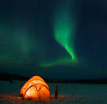 Aurora borealis, northern lights, winter camp, Yukon Territory, Canada