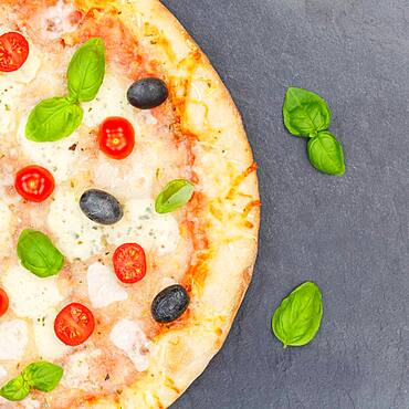 Pizza Margherita from above close up, Slate , Germany, Europe