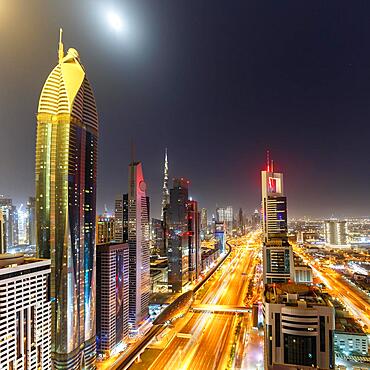 Dubai Sheikh Zayed Road Burj Khalifa Kalifa Skyscraper Skyline Architecture in Dubai, United Arab Emirates, Asia