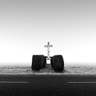 One of the typical Alsatian crosses at the roadside. Alsace, France, Europe