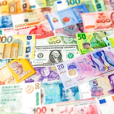 Money banknotes euro dollar currencies finances on travel background pay pay square banknotes in Stuttgart, Germany, Europe