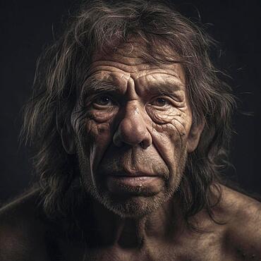 Portrait of a Neanderthal, AI generated