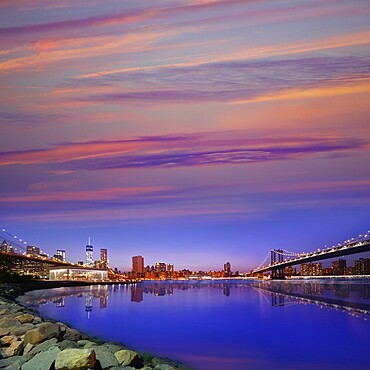 Brooklyn Bridge and Manhattan bridges sunset New York Manhattan NY NYC USA