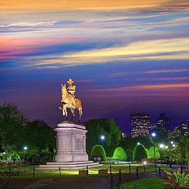 Boston Common George Washington monument sunset at Massachusetts USA