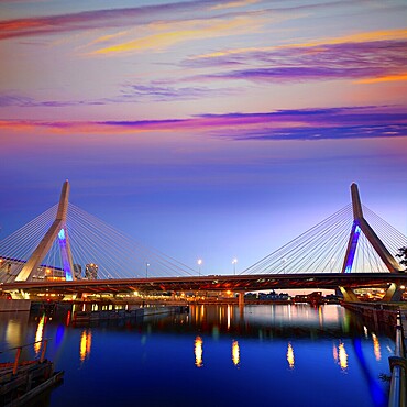 Boston Zakim bridge sunset in Bunker Hill Massachusetts USA